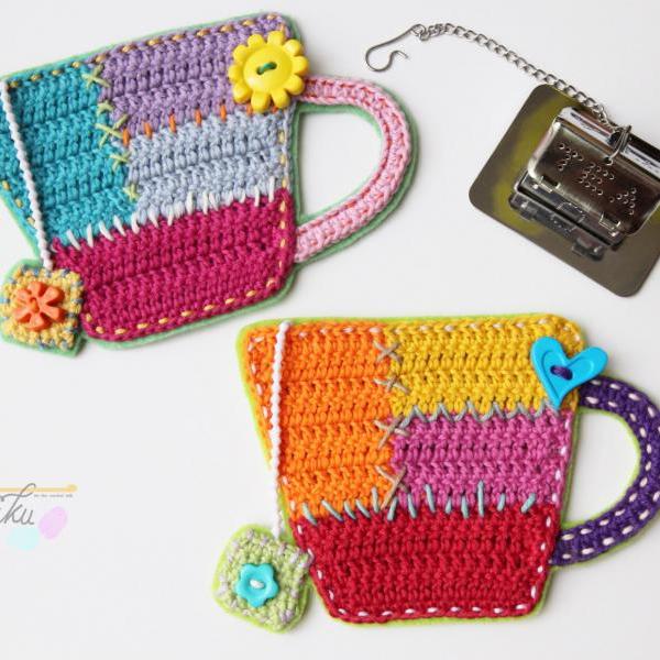 Teacup Crochet Patchwork,Crochet Pattern,DIY,Crochet Applique,Crochet Patchwork,Teacup Pattern,Teacup Applique,Crochet Coaster,Applique